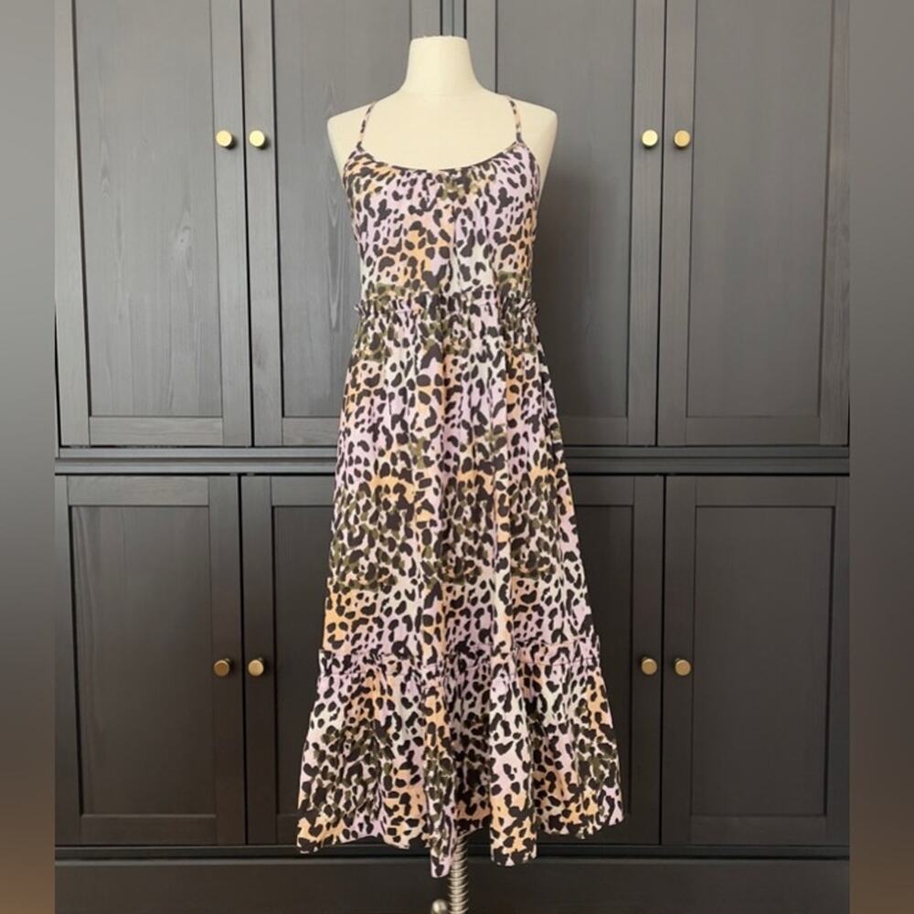 Veronica Beard Ayesha Midi Animal Cheetah‎ Print Tiered Dress Size Small